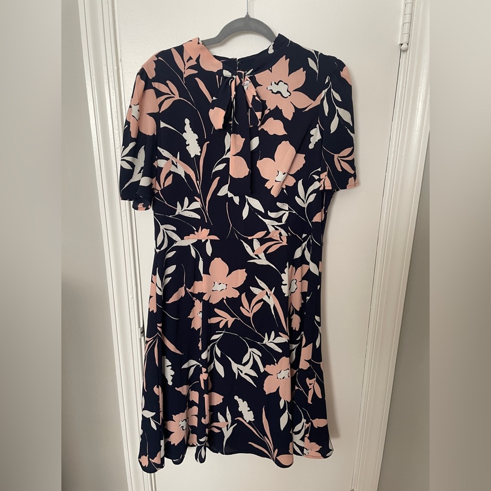 Maggy London Navy and Pink Floral Midi Dress